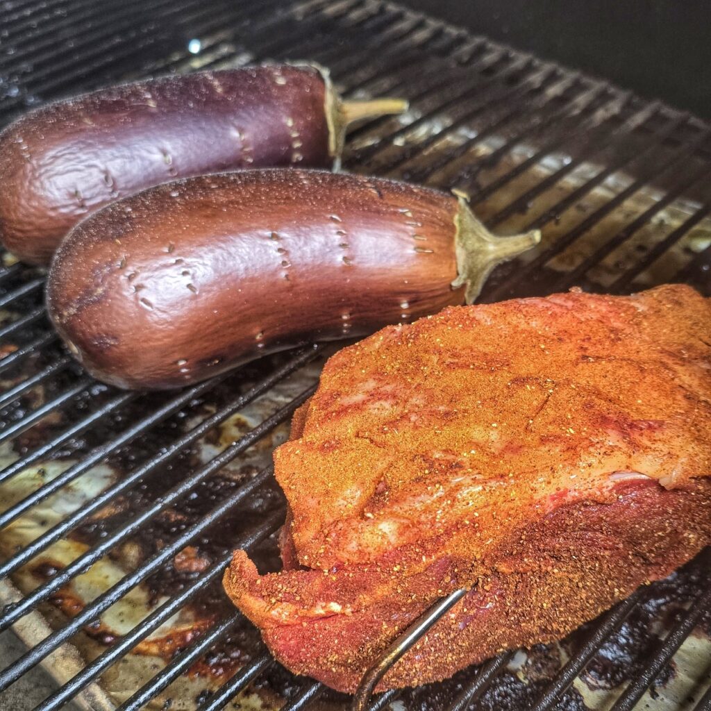 Miso eggplants with roast beef and teriyaki garlic glaze