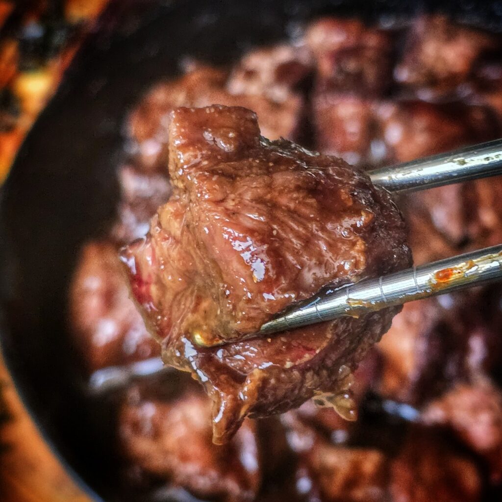 Miso eggplants with roast beef and teriyaki garlic glaze